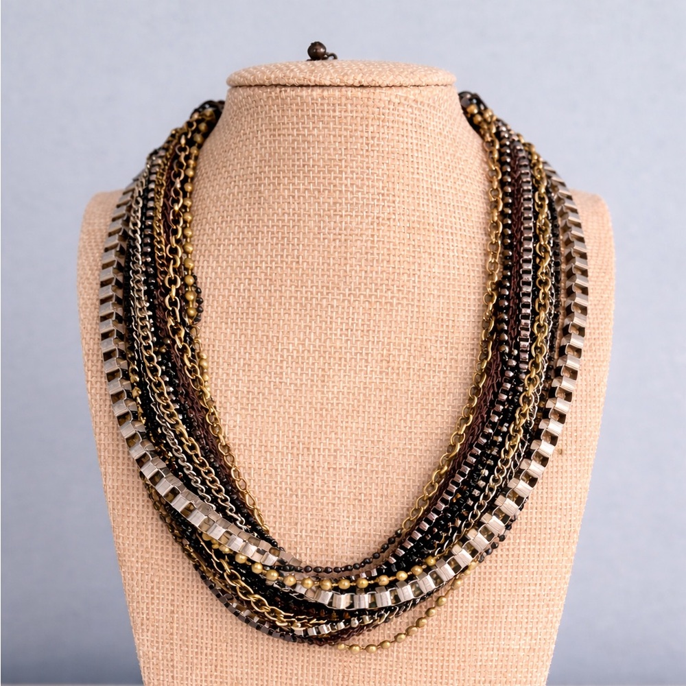 Multi-Strand Mixed Metal Layered Necklace | Boho Industrial Chic